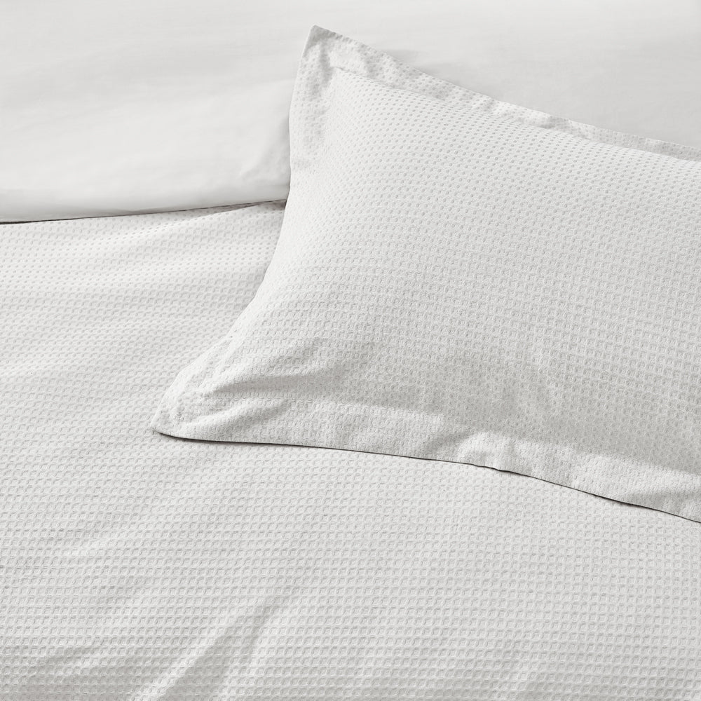 Waffle Textured 100% Cotton Duvet Cover Set in White