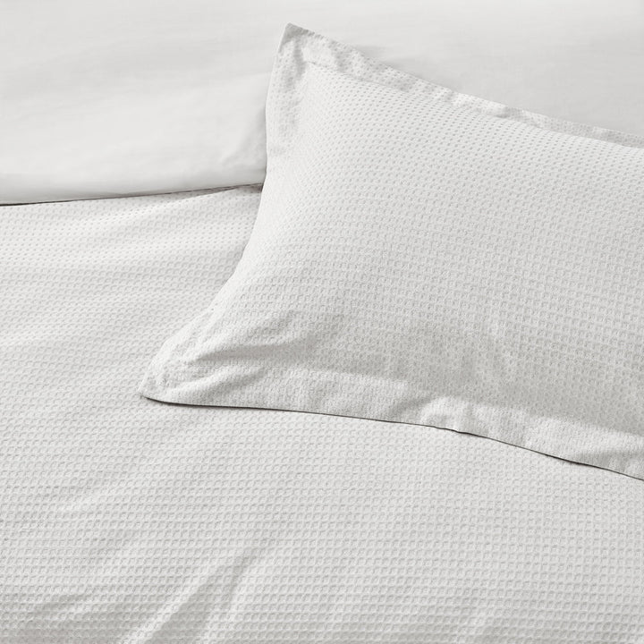 Waffle Textured 100% Cotton Duvet Cover Set in White