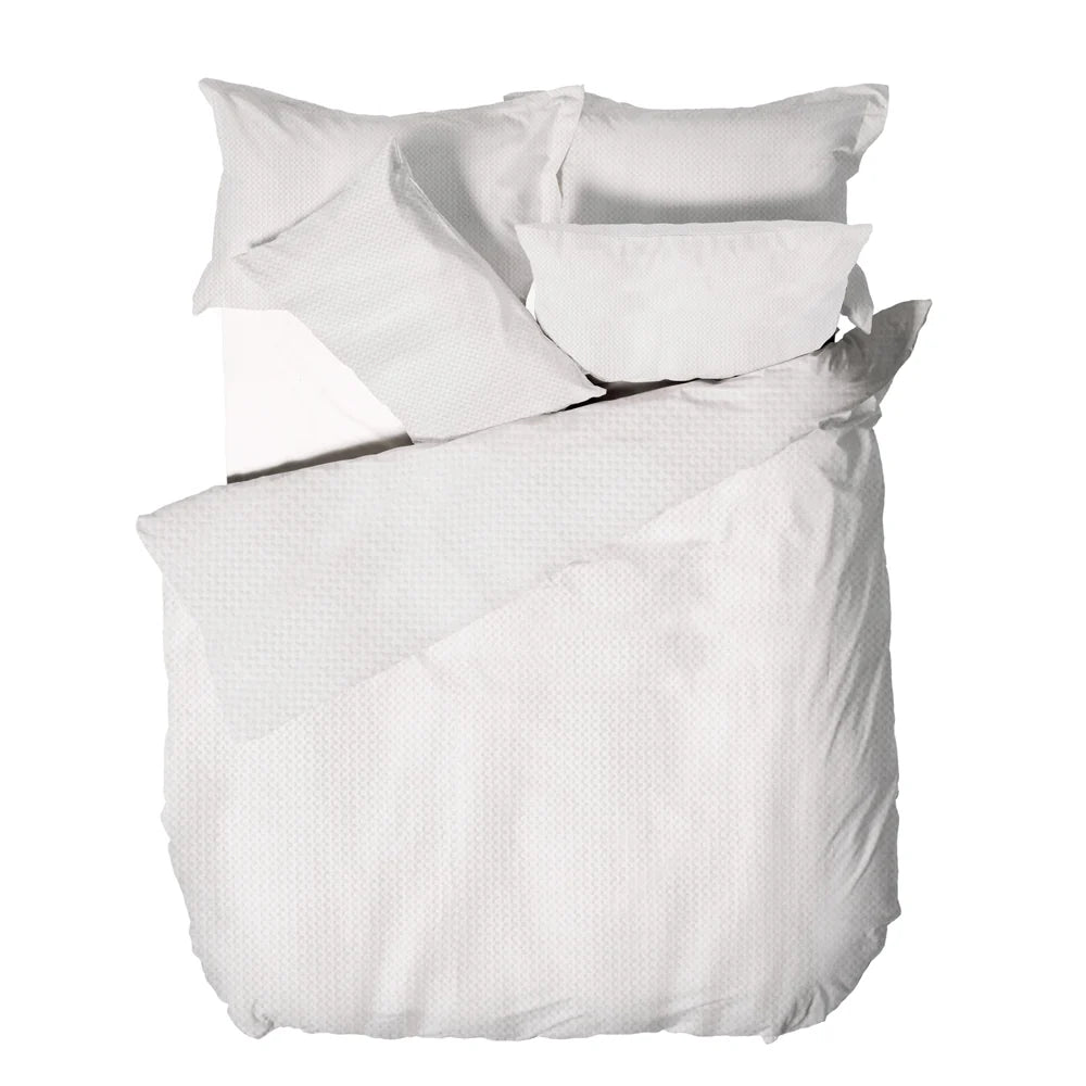 Waffle Textured 100% Cotton Duvet Cover Set in White