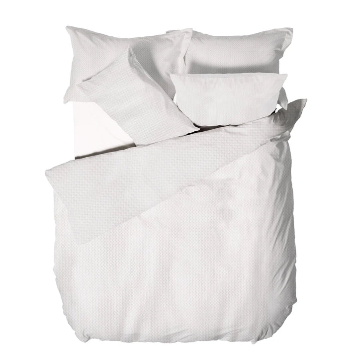 Waffle Textured 100% Cotton Duvet Cover Set in White