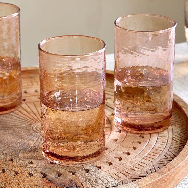 Yala Hammered Highball Glasses Dusty Terracotta Set of 4