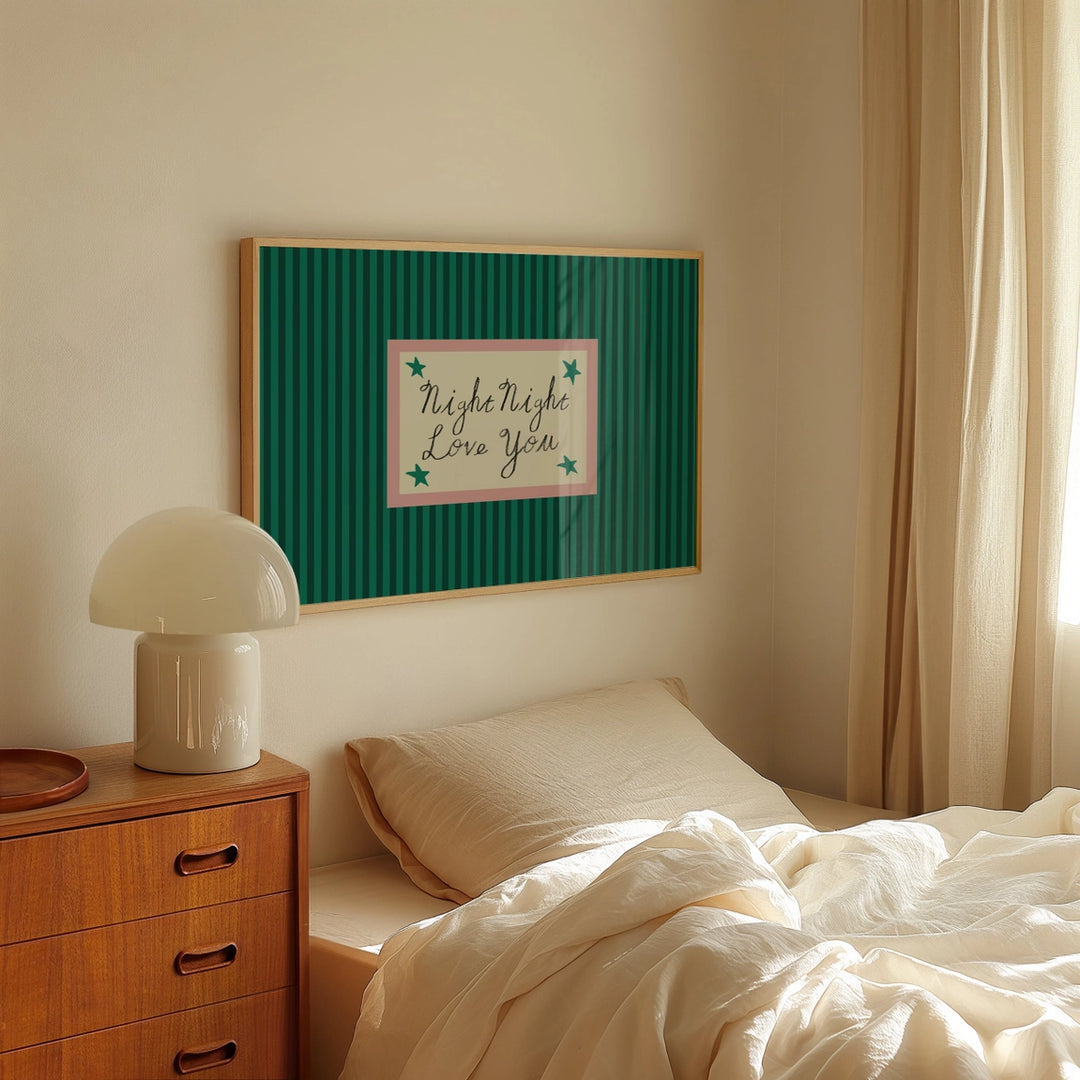 Night Night Love You Striped Print Green