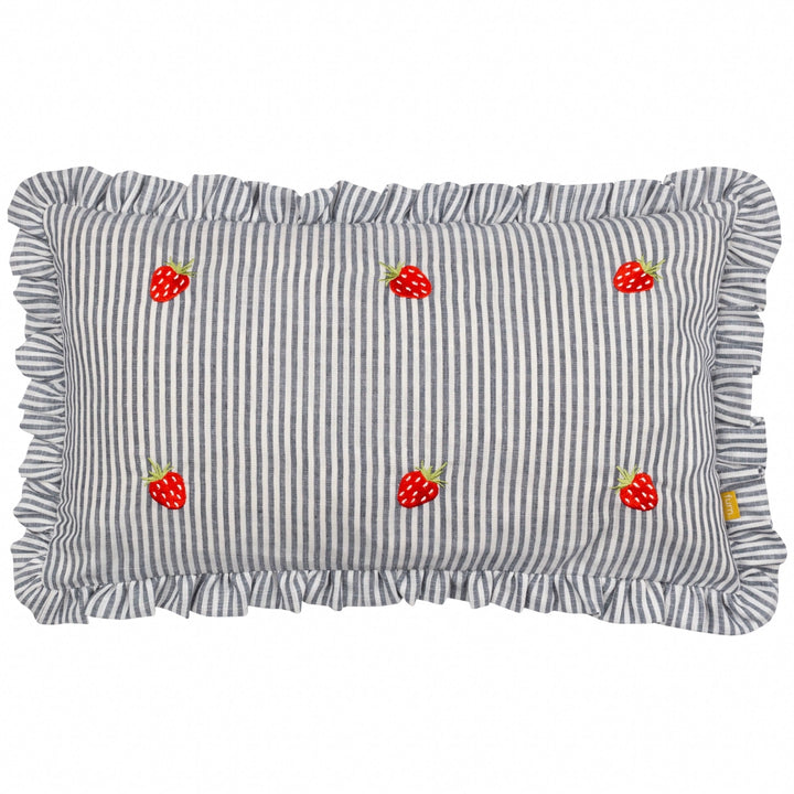 Strawberries Embroidered Ruffle Cushion