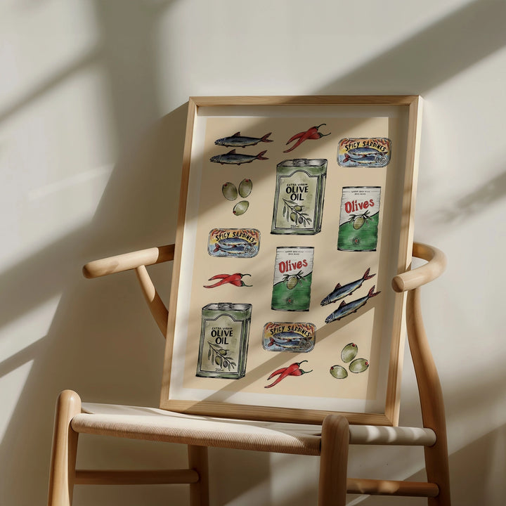 Olives and Spicy Sardines Print by Mash Design