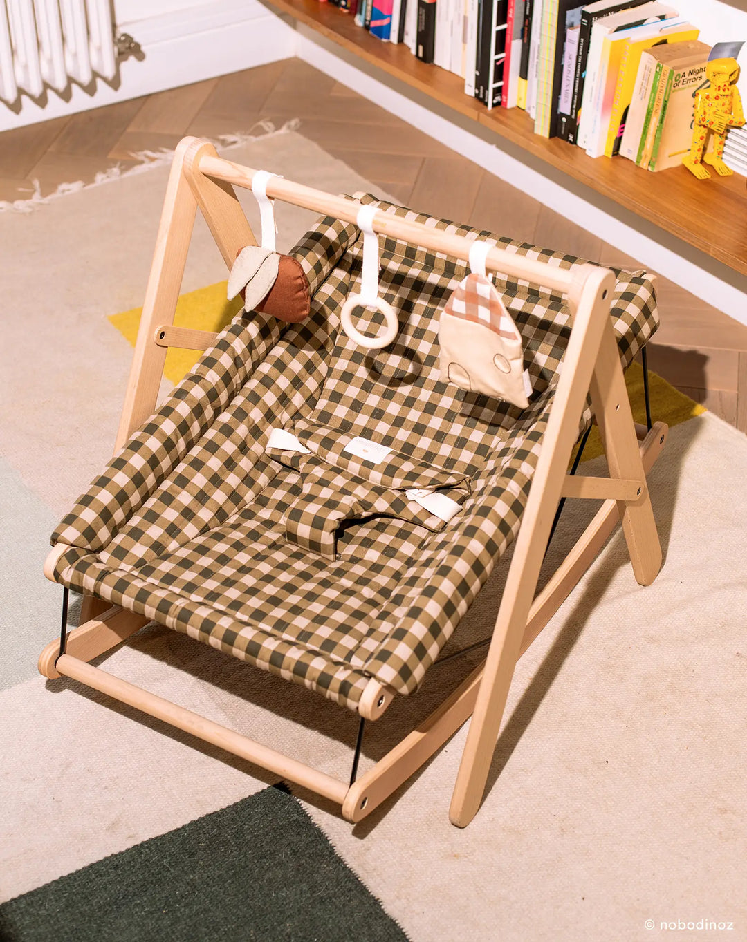 Nobodinoz Growing Green Baby Bouncer with Green Checks Cover