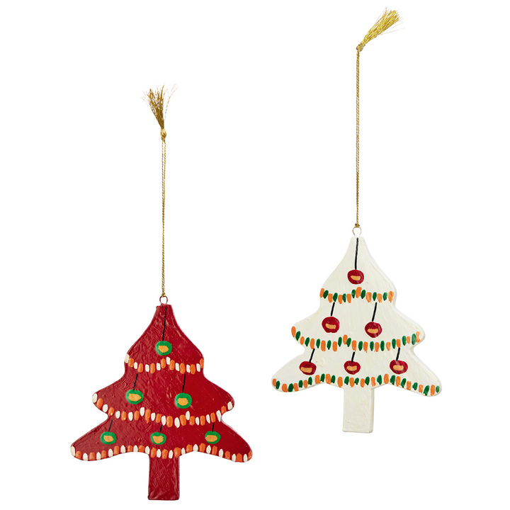Hand Painted Wooden Christmas Trees Set Of 2