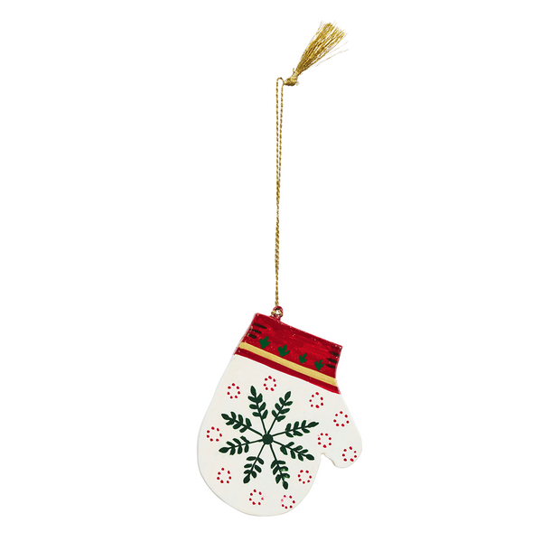 Hand Painted Wooden Mitten Christmas Tree Decoration