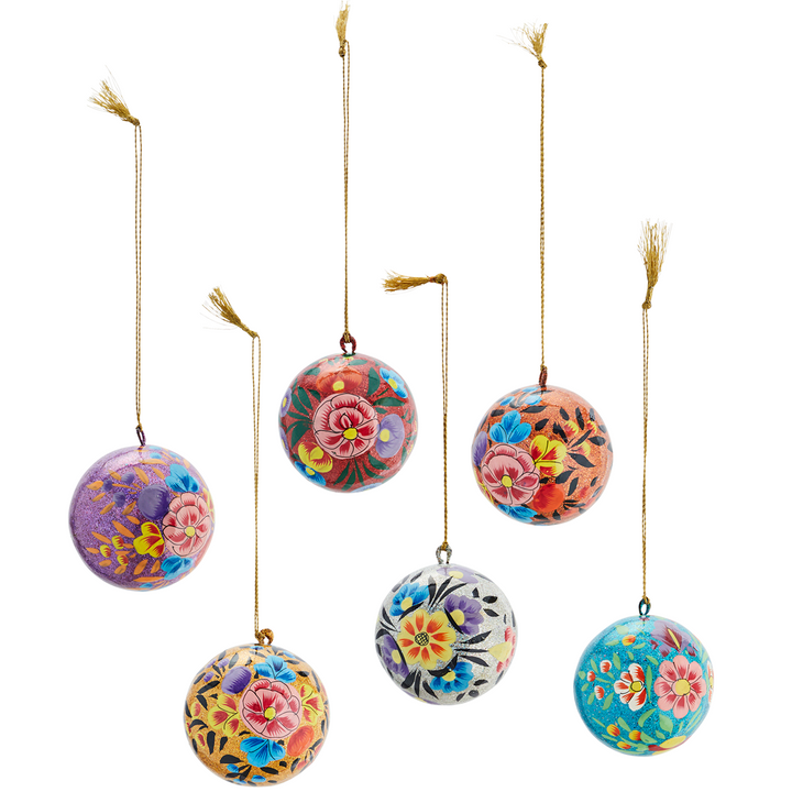Handmade Papermache Christmas Baubles Set Of 6