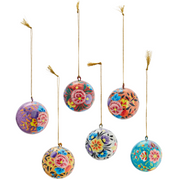 Handmade Papermache Christmas Baubles Set Of 6