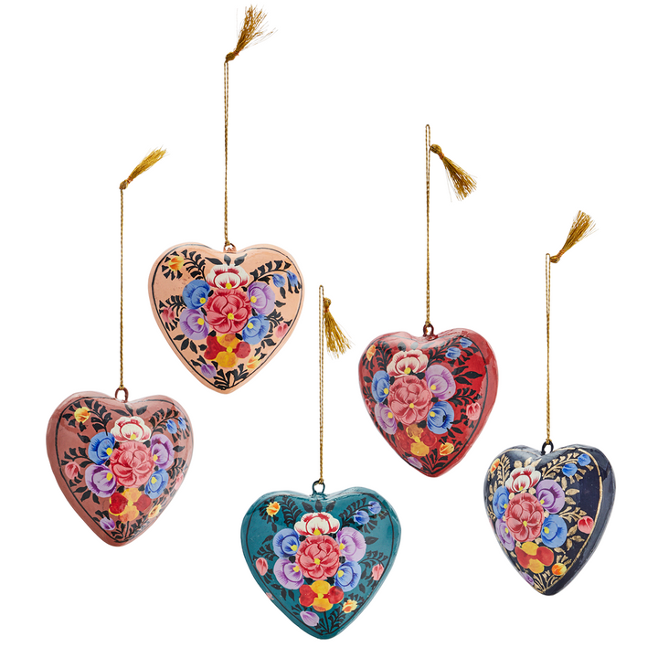 Handmade Christmas Heart Baubles Set Of 5