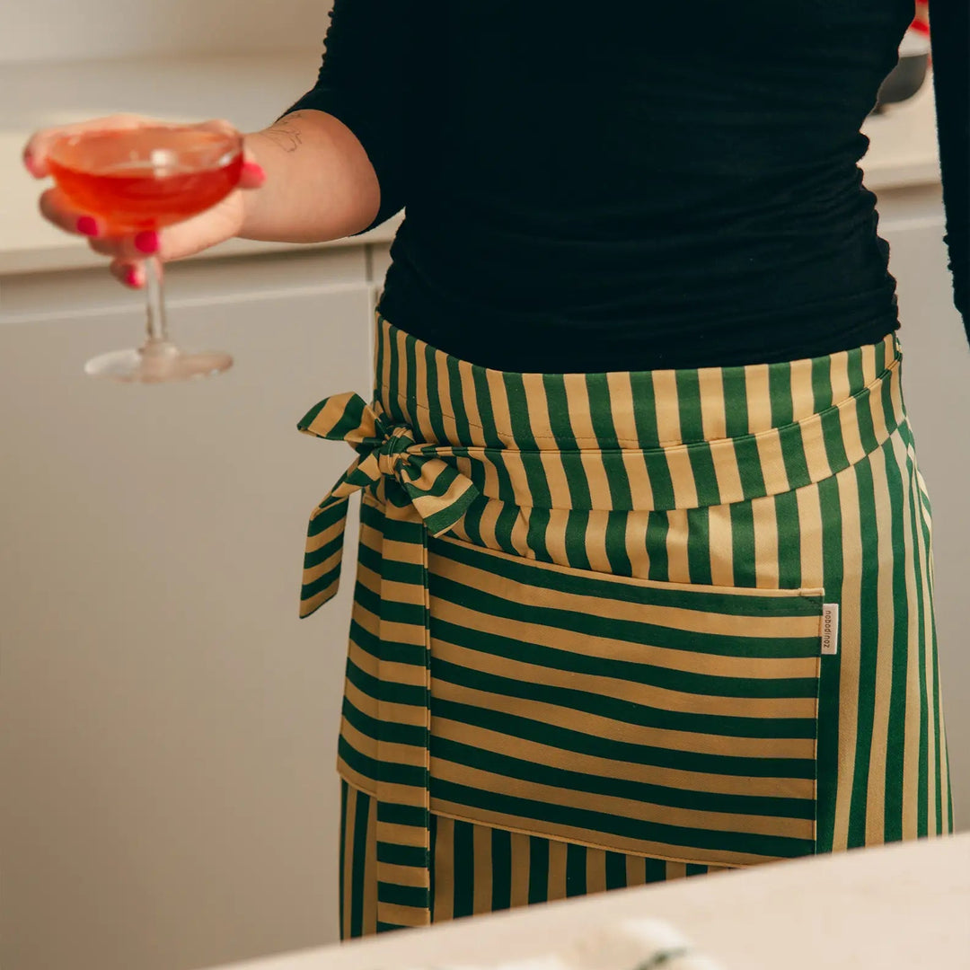 Nododinoz Waist Apron in Dark Green Stripes