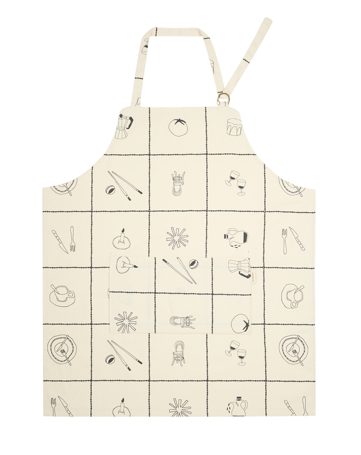Nododinoz Kitchen Apron in Black Tiles Lunch
