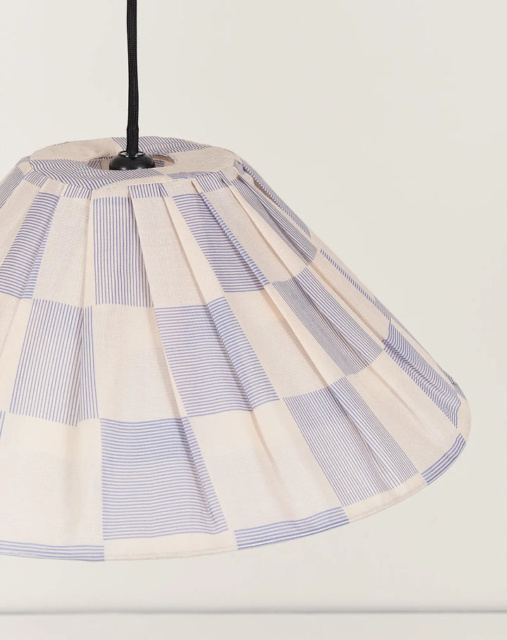 Nododinoz Ava Pleated Lampshade in Blue Ink Checks 50cm