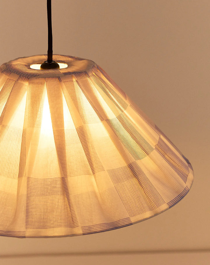 Nododinoz Ava Pleated Lampshade in Blue Ink Checks 50cm