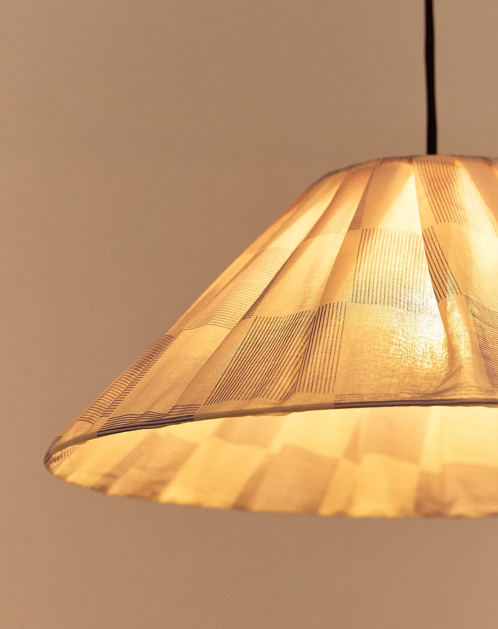 Nododinoz Ava Pleated Lampshade in Blue Ink Checks 50cm