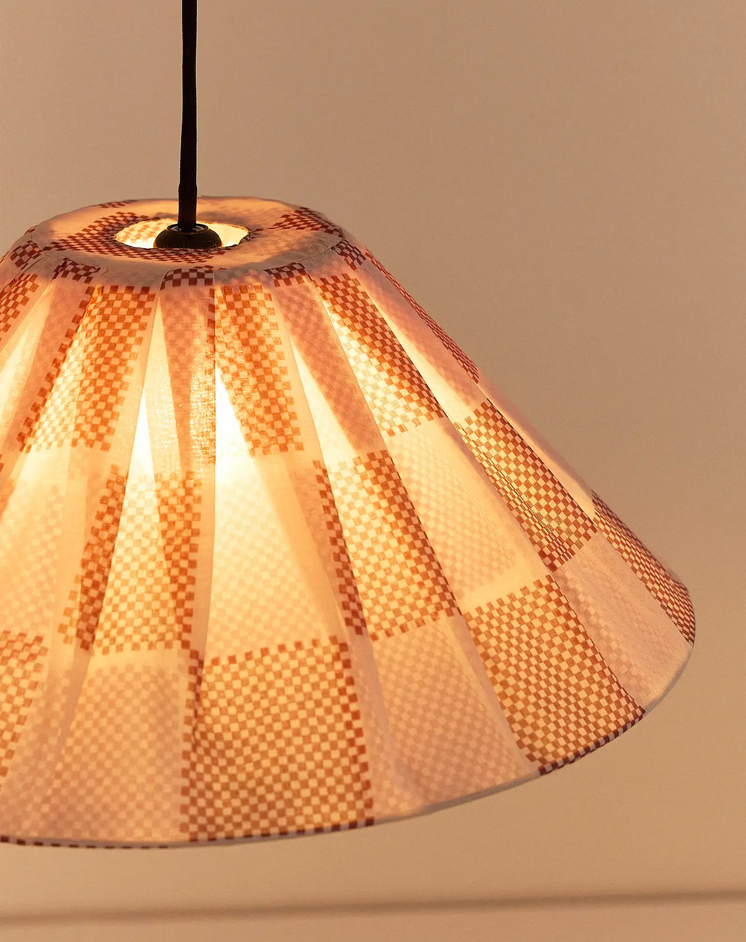 Nododinoz Ava Pleated Lampshade in Burnt Red Checks 50cm