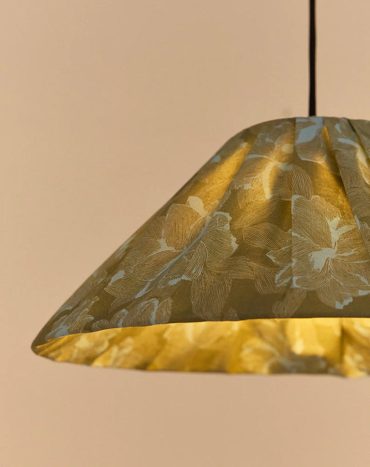 Nododinoz Ava Pleated Lampshade in Green Peonies 50cm