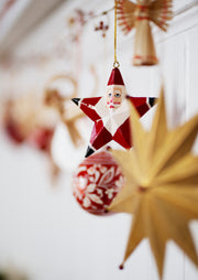 Hand Painted Wooden Santa Christmas Tree Ornament