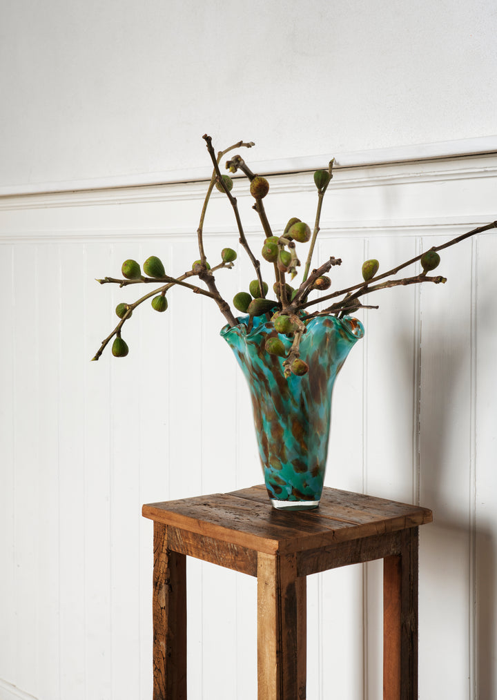 Glass Vase in Green, Brown & Blue
