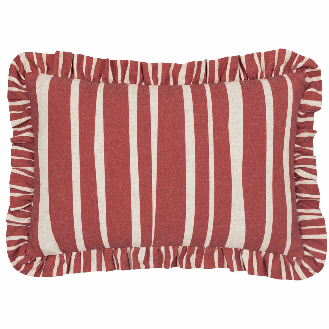 Carmon Stripe Ruffle Cushion in Linen/Red