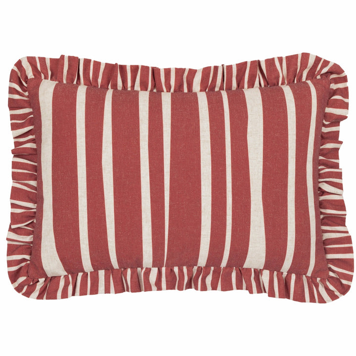 Carmon Stripe Ruffle Cushion in Linen/Red