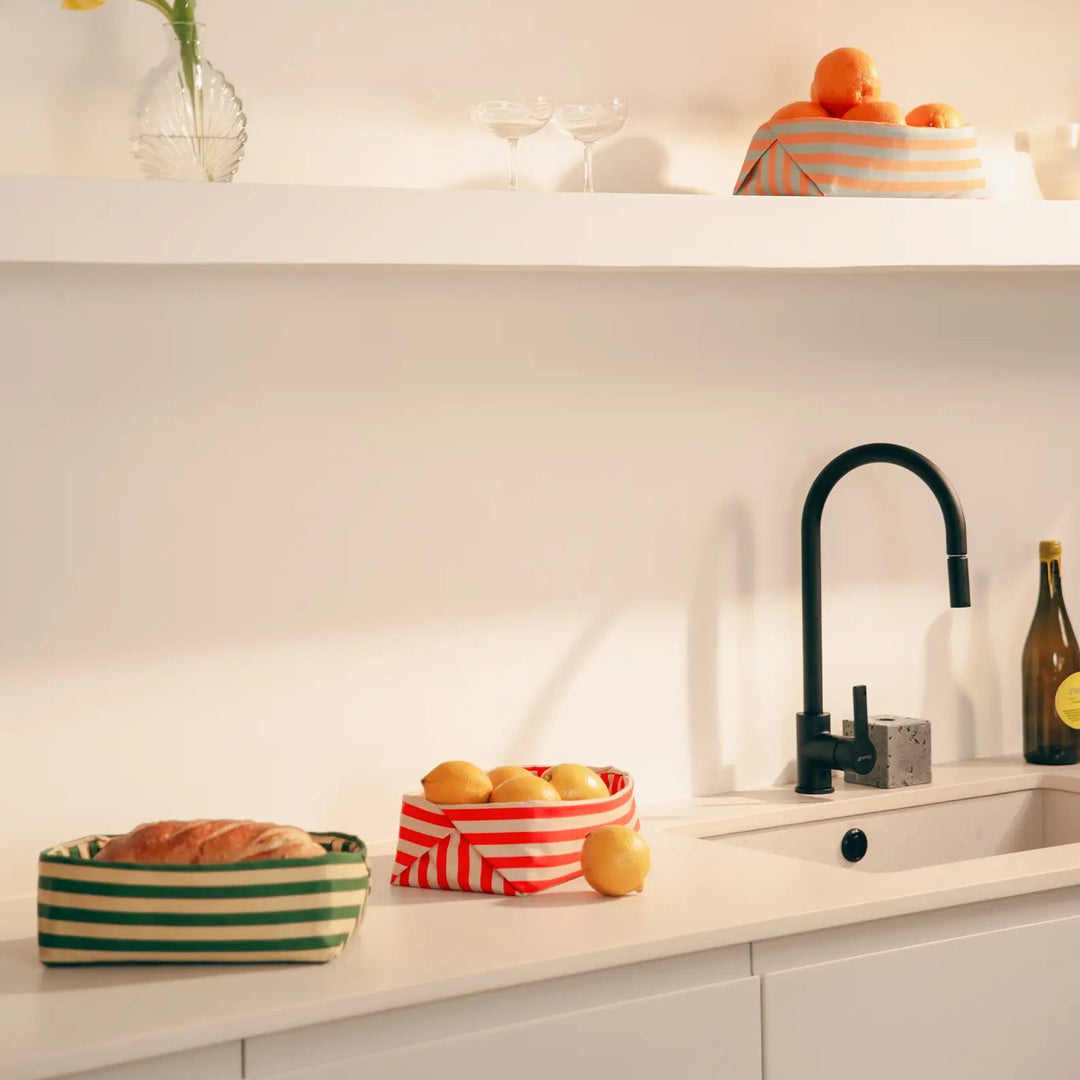 Nododinoz Bread Basket in Dark Green Stripes