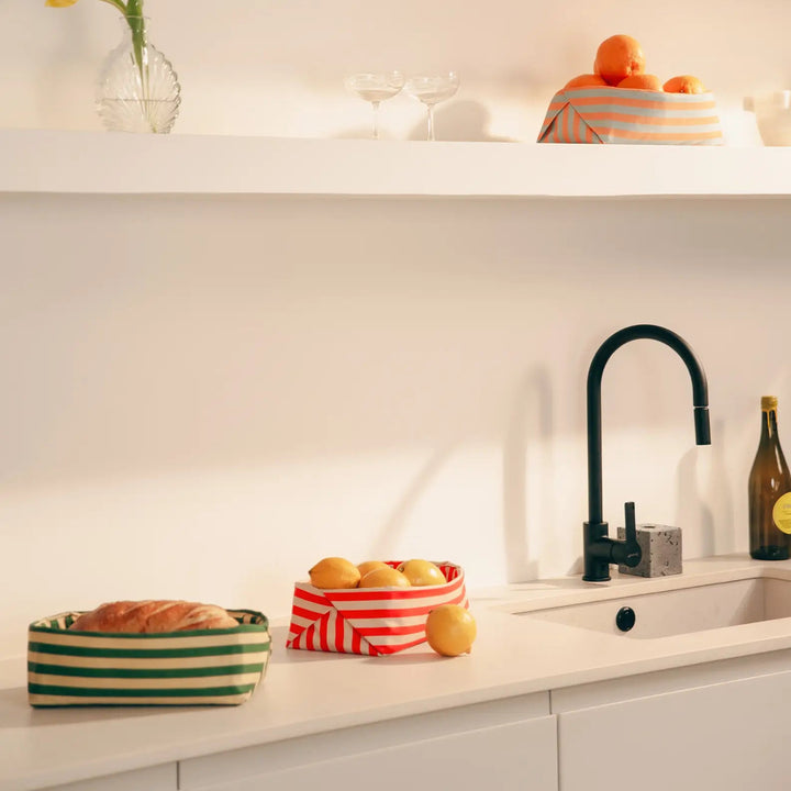 Nododinoz Bread Basket in Dark Green Stripes