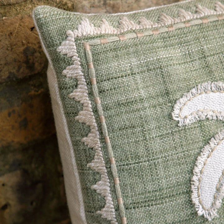 Nohea Embroidered Palm Tree Cushion in Sage