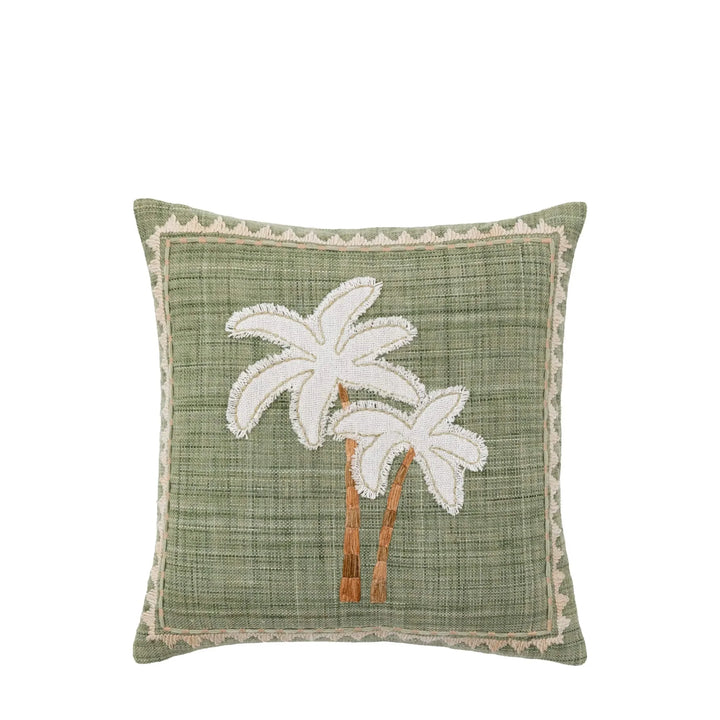 Nohea Embroidered Palm Tree Cushion in Sage