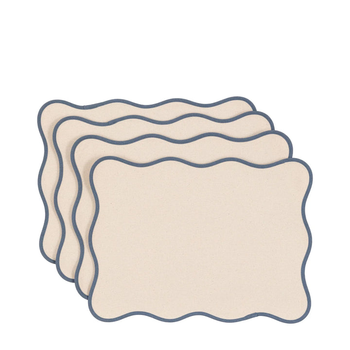 Set of 4 Scallop Edge Placemats Blue