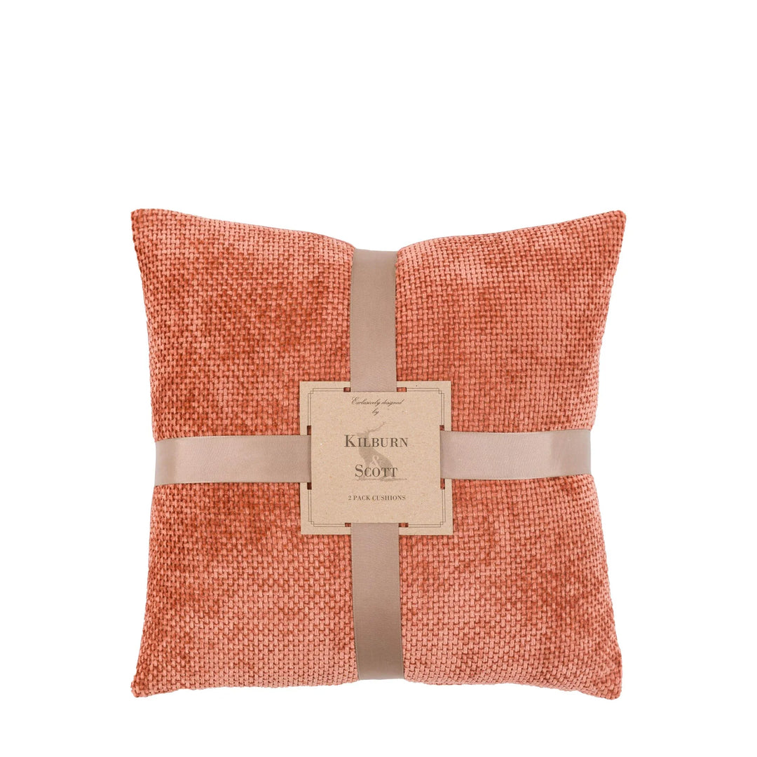 Set of 2 Basketweave Chenille Cushions in Rust