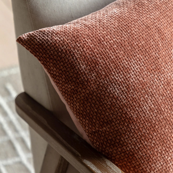 Set of 2 Basketweave Chenille Cushions in Rust