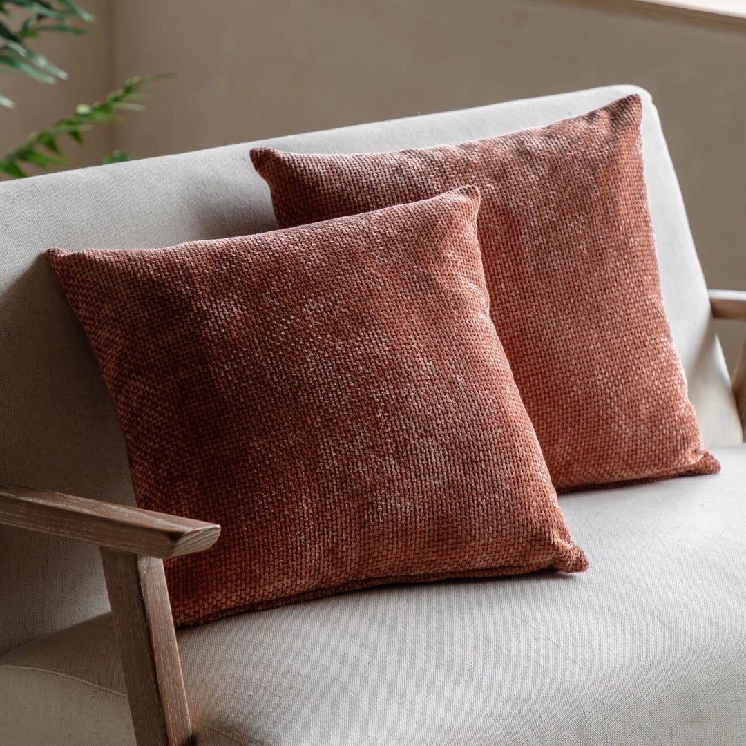 Set of 2 Basketweave Chenille Cushions in Rust