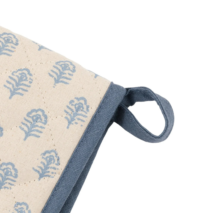 Fleur Floral Stamp Double Oven Glove in Blue