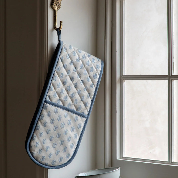 Fleur Floral Stamp Double Oven Glove in Blue