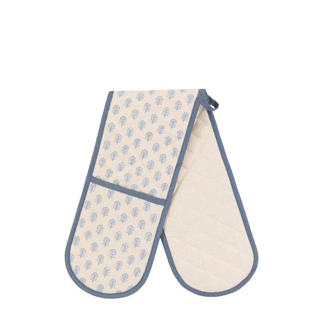 Fleur Floral Stamp Double Oven Glove in Blue
