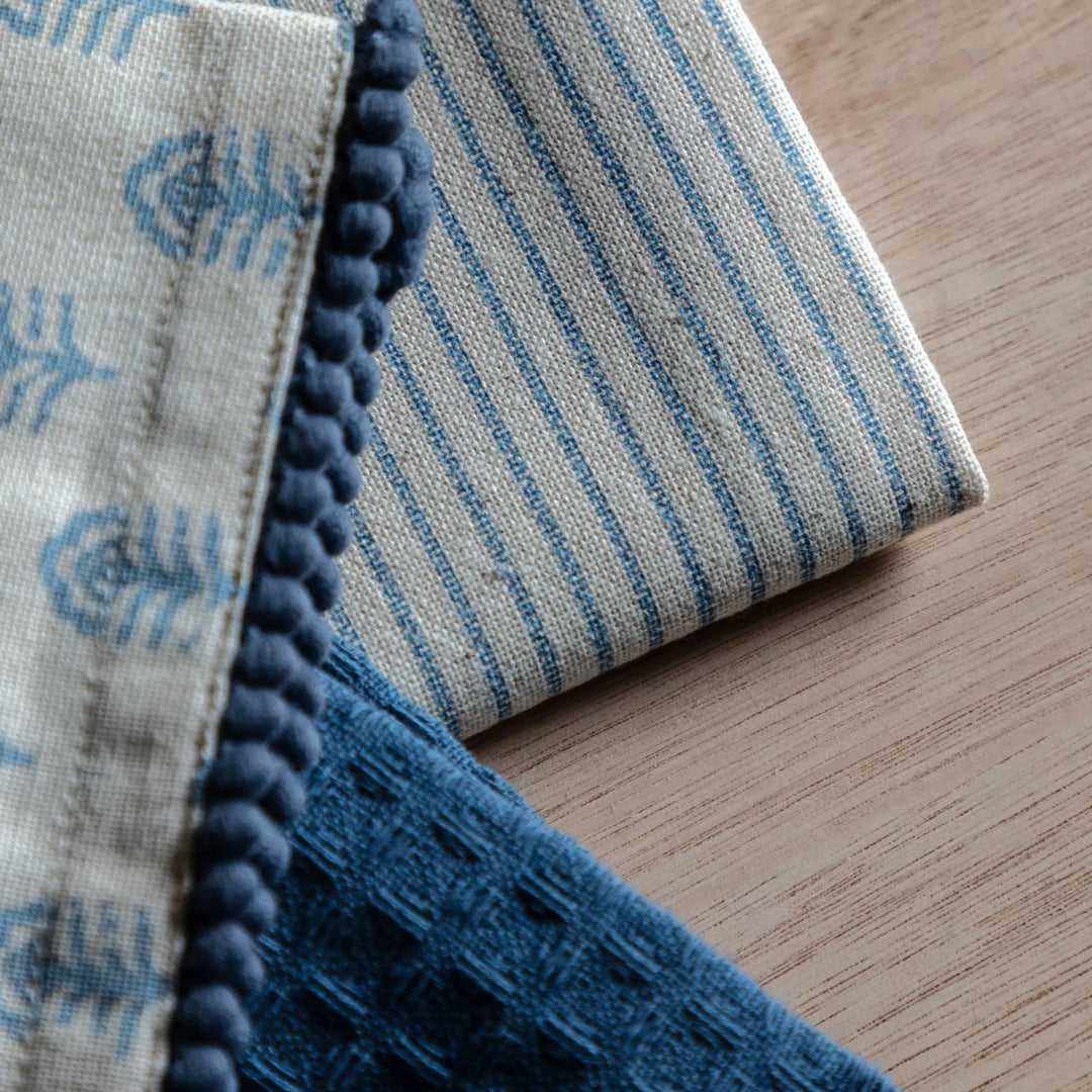 3 Pack Fleur Floral Stamp Tea Towels in Blue