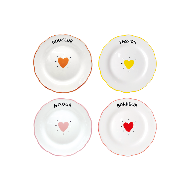 Set of 4 Love Heart Dessert Plates