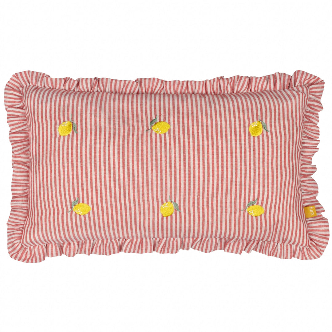 Lemon Embroidered Ruffle Cushion