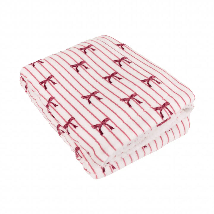 Sherpa Bow Fleece Throw in Silk Pink