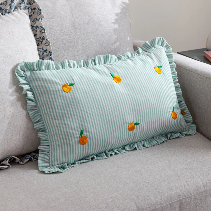 Oranges Embroidered Ruffle Cushion