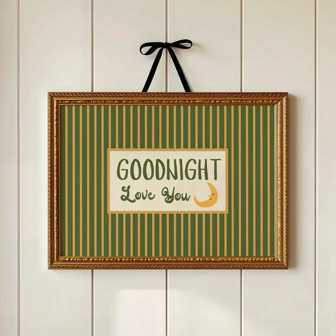 Mid Century Goodnight Love You Stripe Bedroom Print