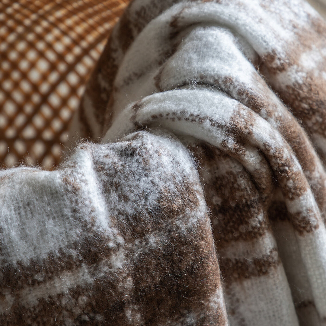 Check Faux Mohair Throw in Tan