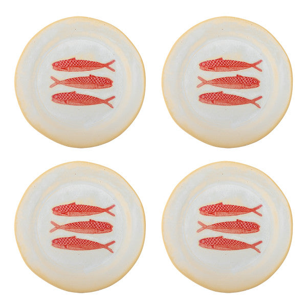 Set of 4 Stoneware Hadden Plate Red Fish
