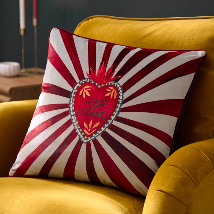 Amor Eterno Velvet Piped Cushion in Red