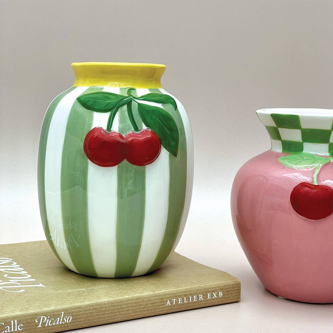 Cherry Vase with Green Stripe