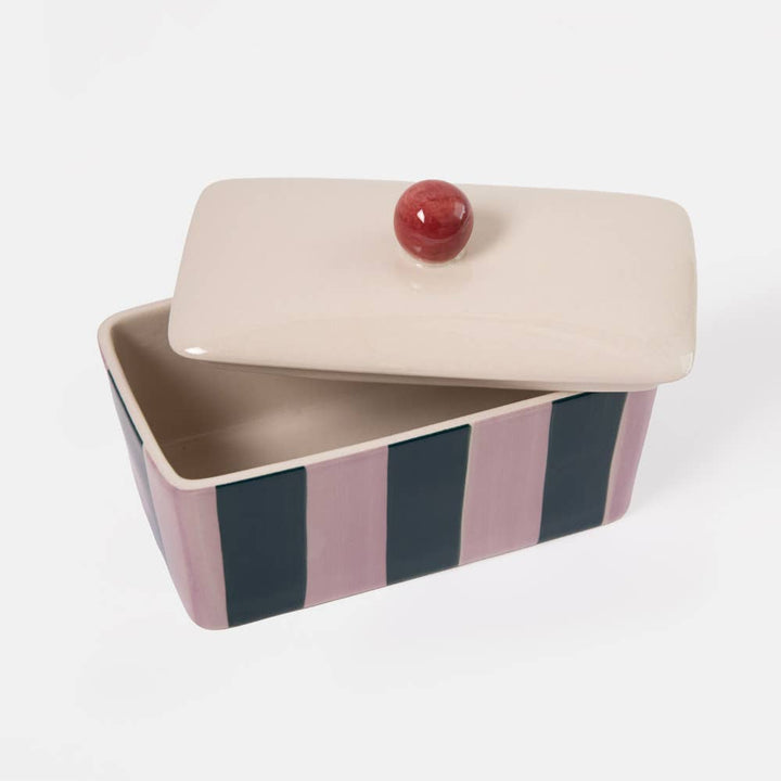 Lilac/Teal Stripe Butter Dish