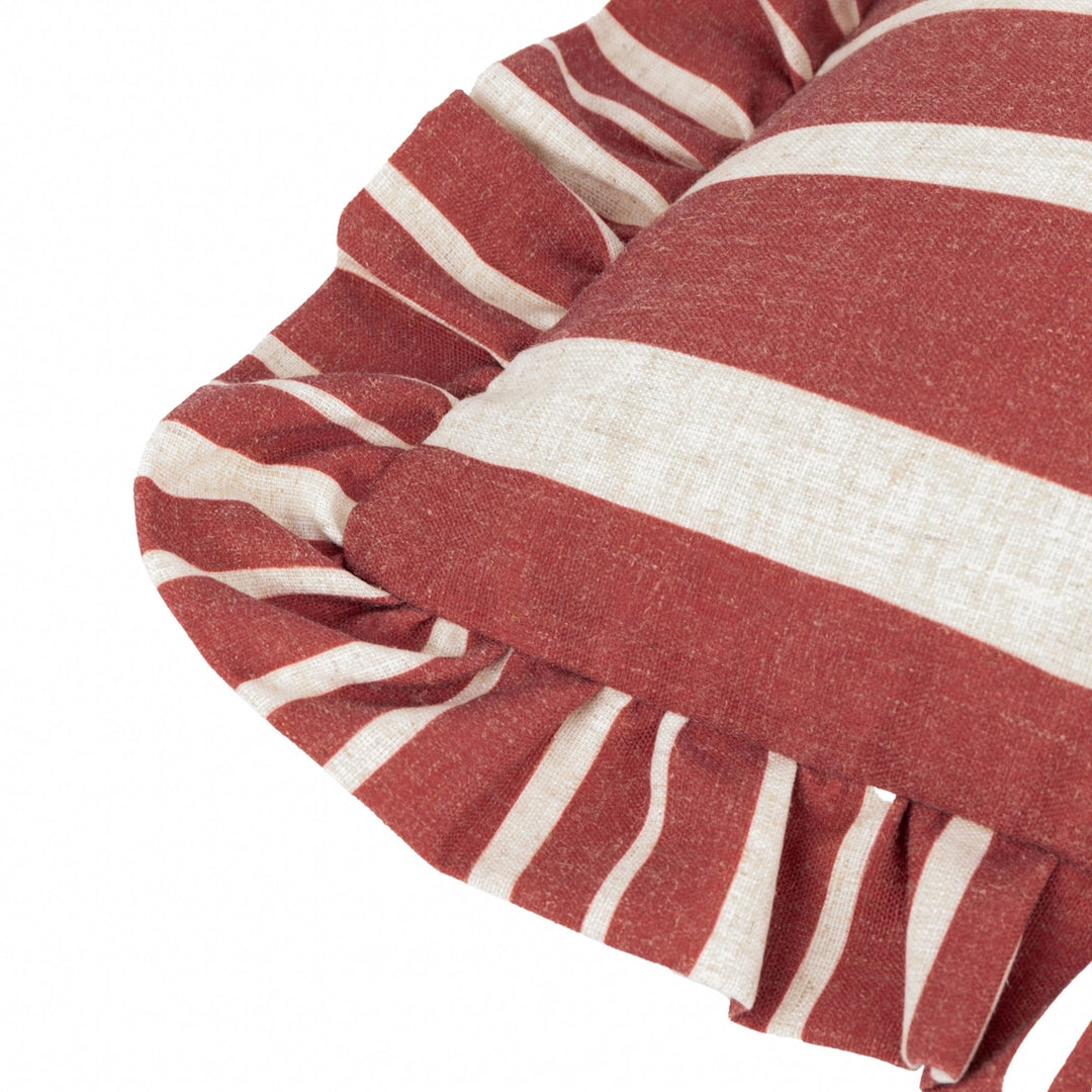 Carmon Stripe Ruffle Cushion in Linen/Red