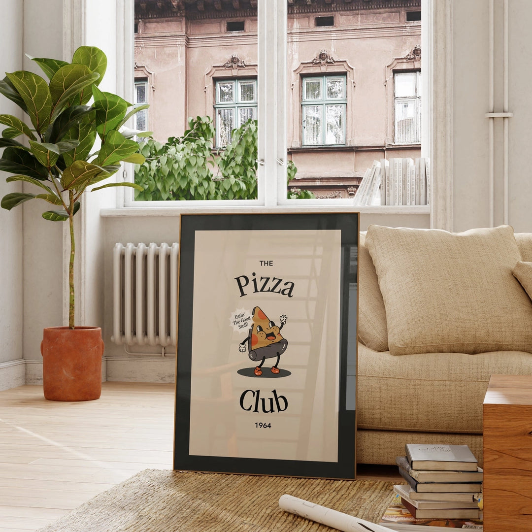 Retro Pizza Club Print Black