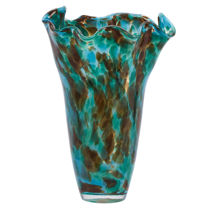 Glass Vase in Green, Brown & Blue